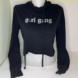 Black "girl gang" Cropped Hoodie with Front Script